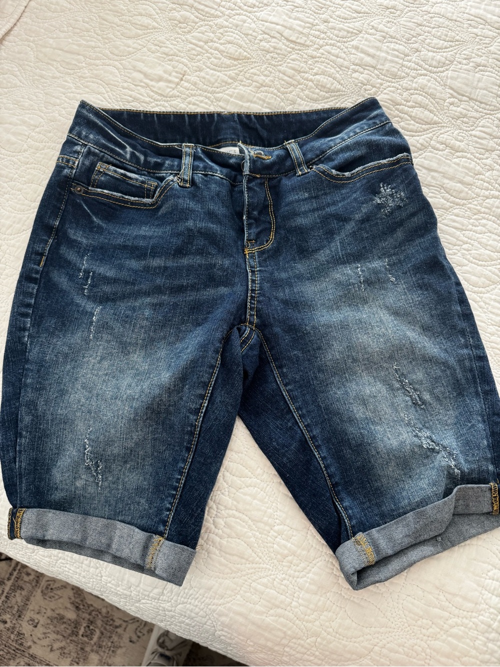 Time and Tru Dark Indigo Roll-Cuff Denim Bermuda Shorts